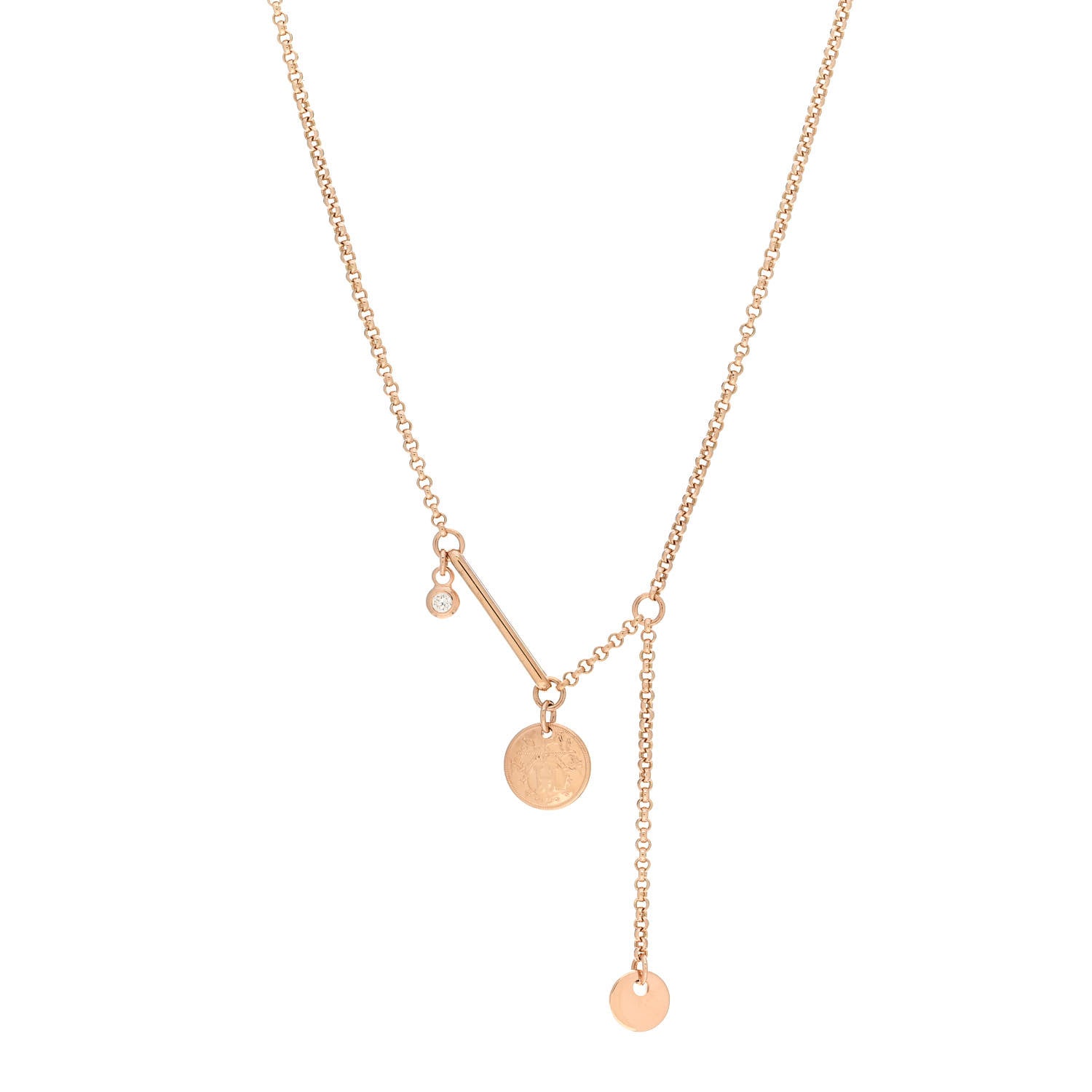 Hermes 18K Rose Gold Diamond PM Ex-Libris Pendant Necklace 1 of 5