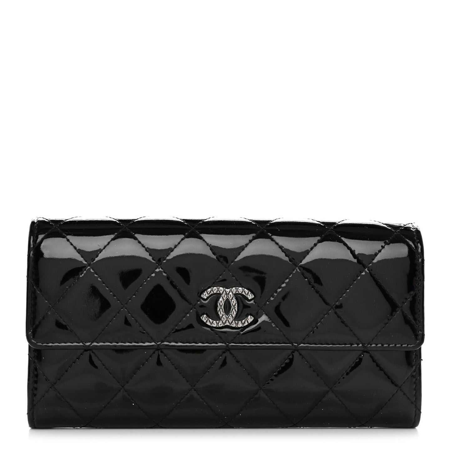 Patent Quilted Large Brilliant Flap Wallet Black