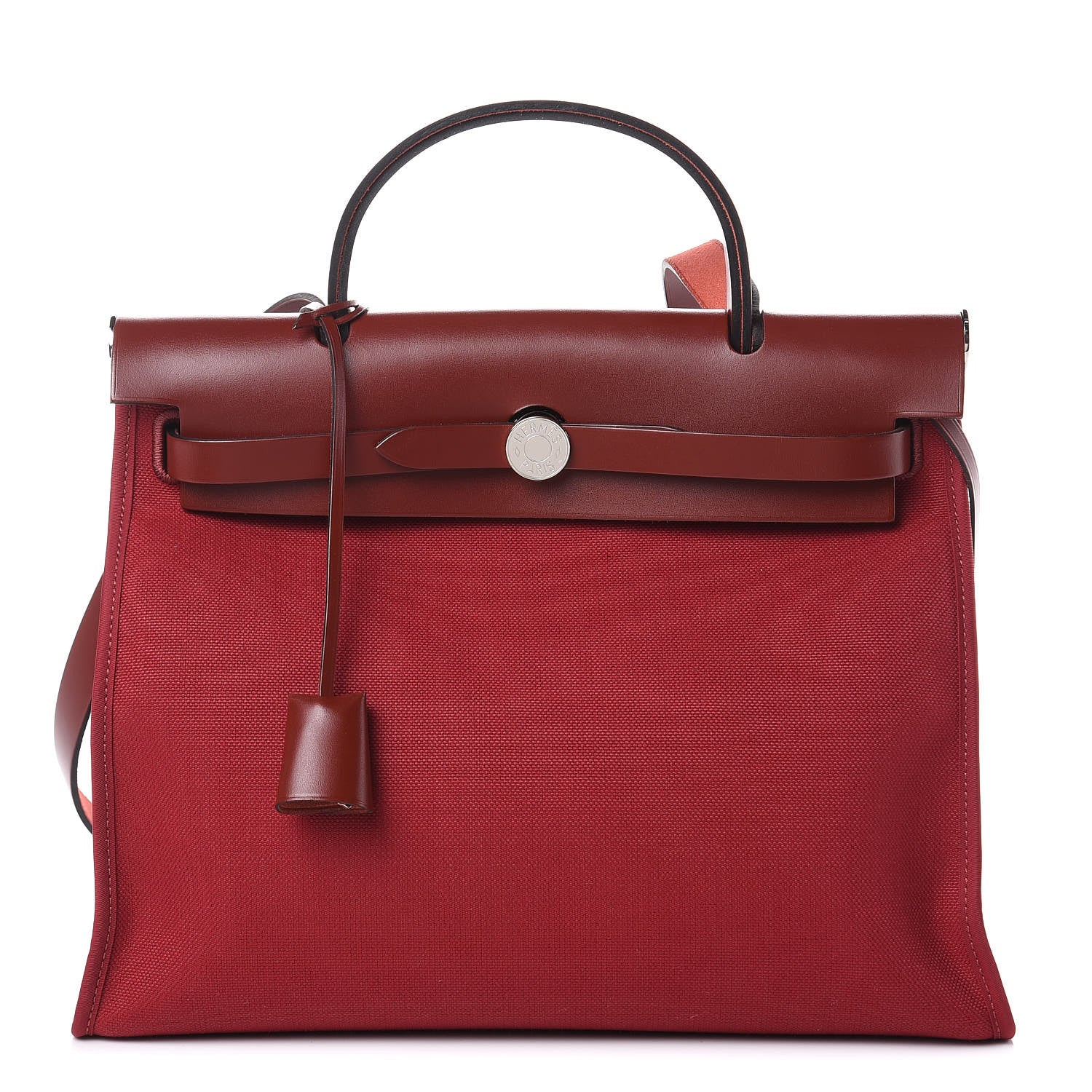 Hermes Vache Hunter Toile Herbag Zip 31 PM Rouge Grenat Rouge H 1 of 11