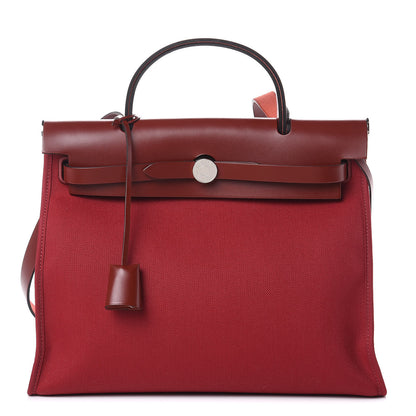 Hermes Vache Hunter Toile Herbag Zip 31 PM Rouge Grenat Rouge H 1 of 11