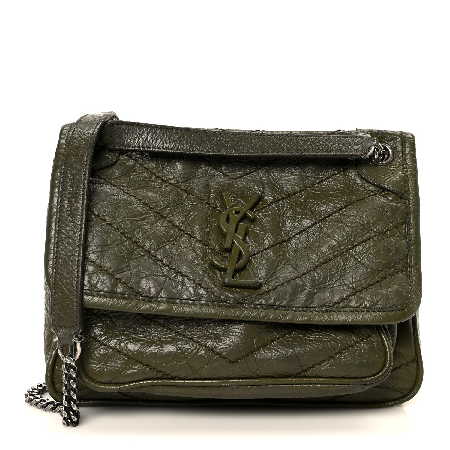 Saint Laurent Crinkled Lambskin Matelasse Monogram Baby Niki Chain Satchel Seawood 1 of 13