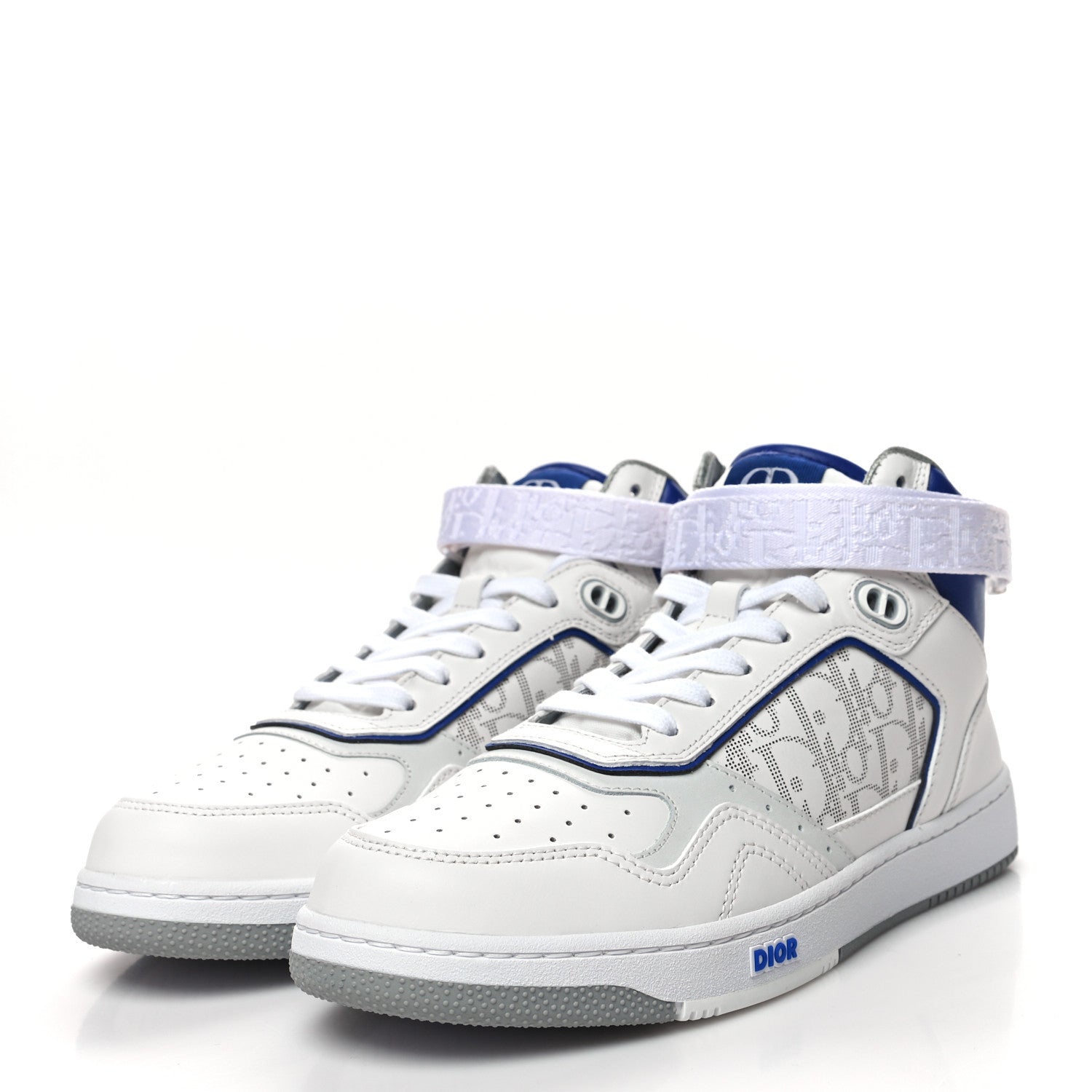 Christian Dior Smooth Calfskin Oblique Galaxy Perforated Mens B27 Mid Top Sneakers 41 White Blue 3 of 9