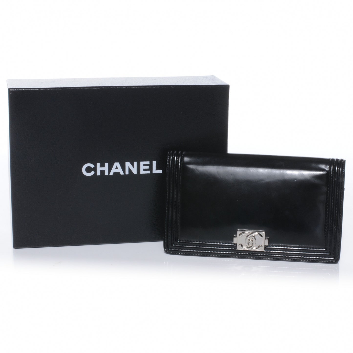 Glazed Calfskin Boy Yen Wallet Black