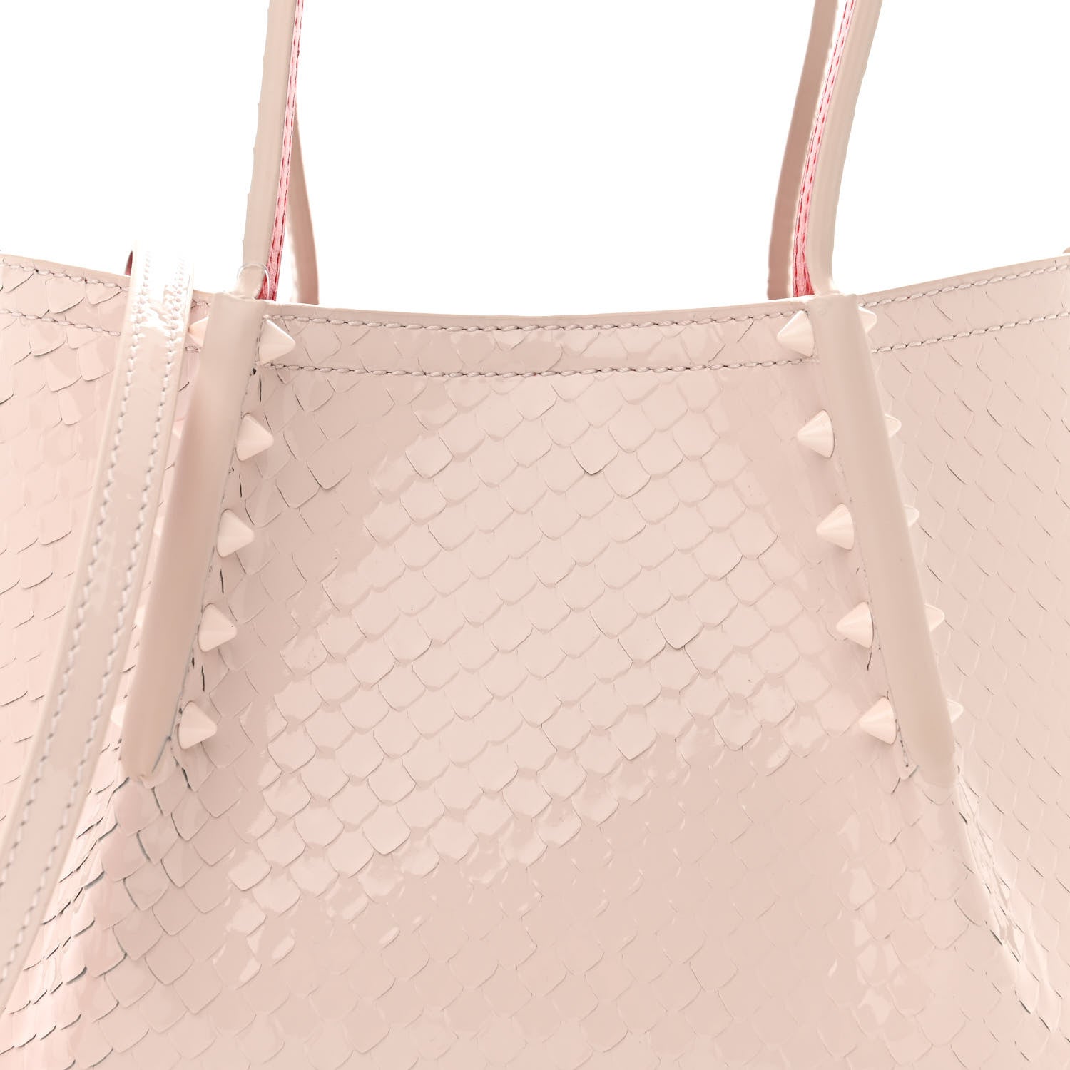 Christian Louboutin Patent Snakeskin Embossed Spiked Mini Cabarock Shopper Tote Leche 8 of 10