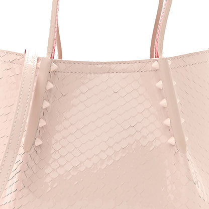 Christian Louboutin Patent Snakeskin Embossed Spiked Mini Cabarock Shopper Tote Leche 8 of 10