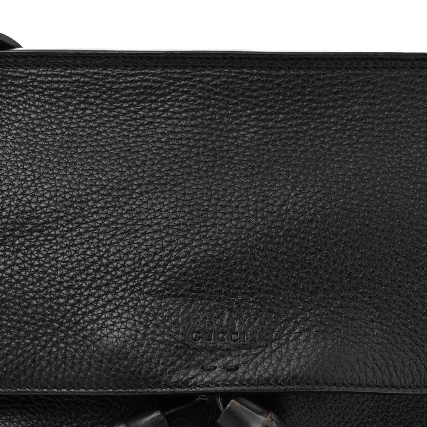 Gucci Pebbled Calfskin Medium Bamboo Daily Flap Shoulder Bag Black 7 of 15