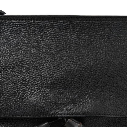 Gucci Pebbled Calfskin Medium Bamboo Daily Flap Shoulder Bag Black 7 of 15