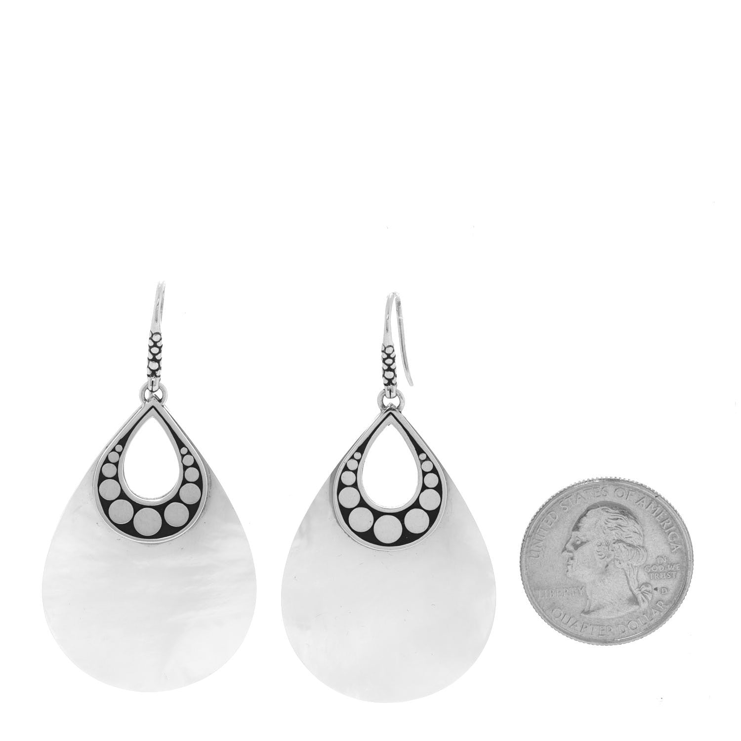 John Hardy Sterling Silver Mother of Pearl Dot Teardrop Earrings 2 of 4