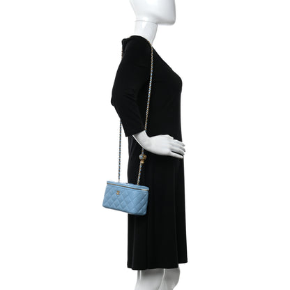 Chanel Lambskin Quilted Pearl Crush Small Vanity Case With Chain Light Blue 2 of 11