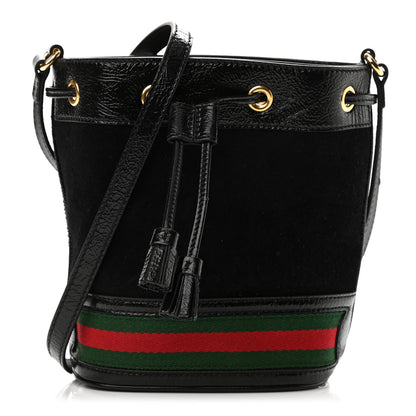 Gucci Suede Patent Web Mini Ophidia Bucket Bag Black 1 of 10