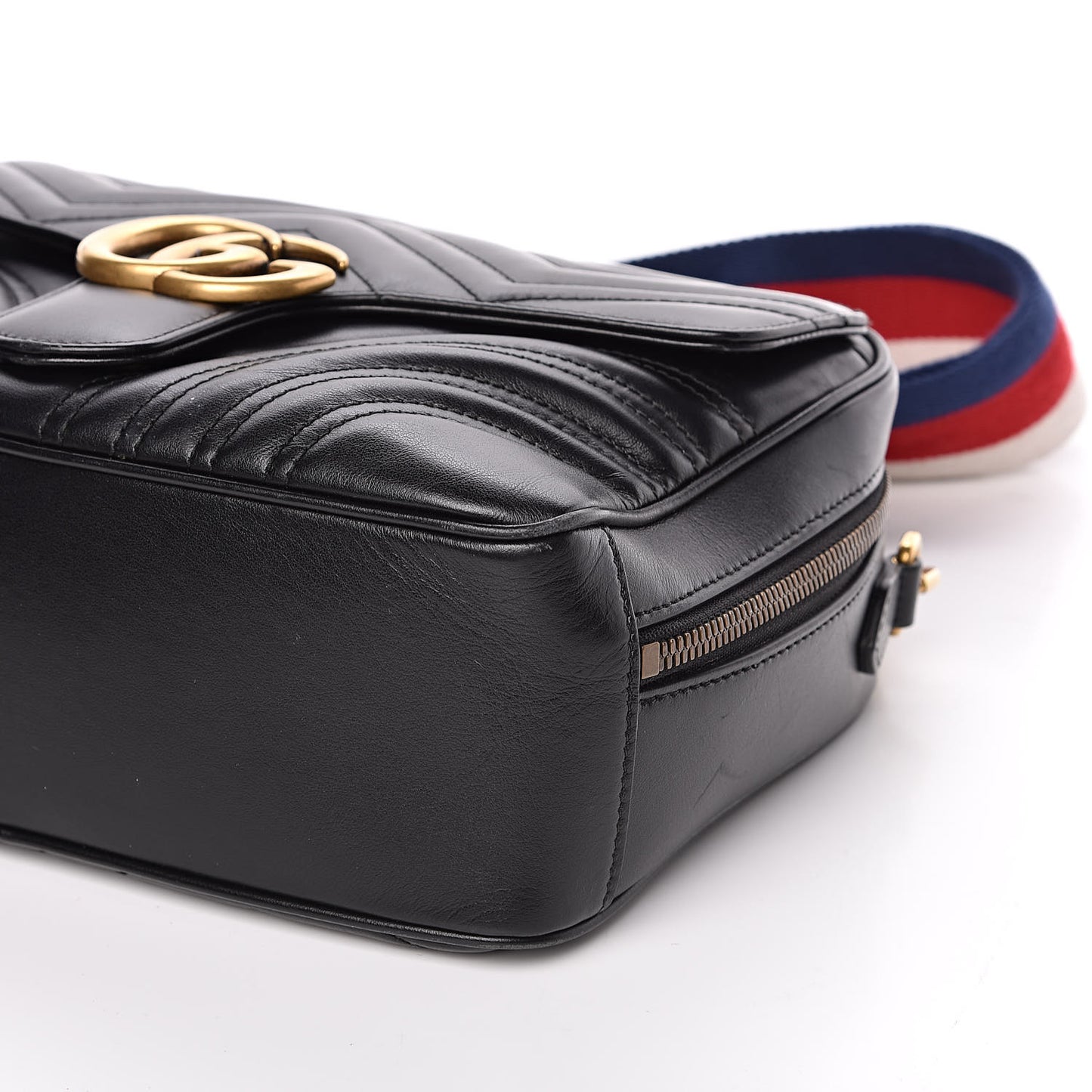 Calfskin Matelasse Sylvie Web Small GG Marmont Top Handle Shoulder Bag Black