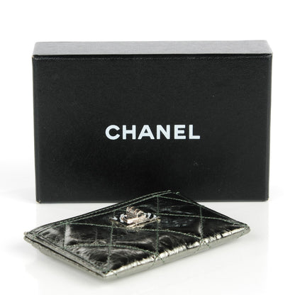 Chanel Metallic Aged Calfskin Quilted Reissue Card Holder Dark Green 4 of 8
