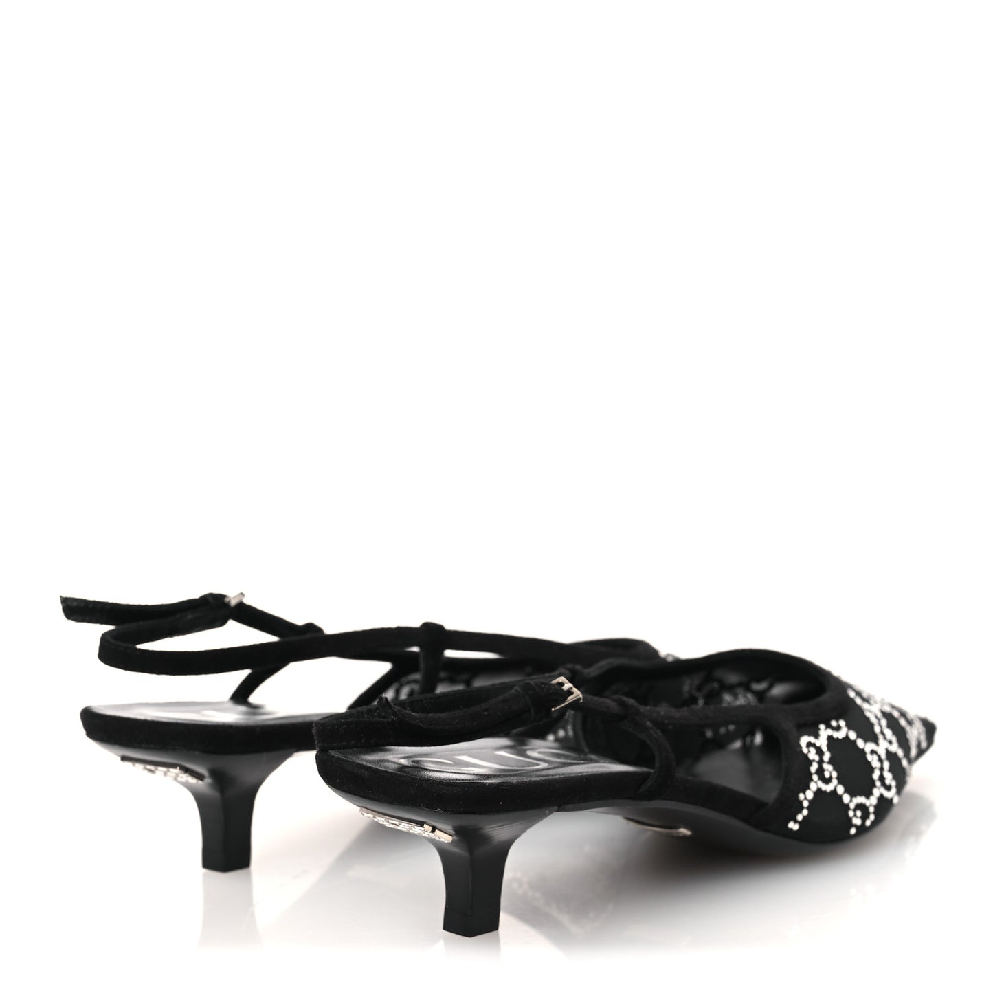 Tela Retino Kid Scamosciato Crystal GG Monogram Square G 35mm Slingback Pumps 39 Black