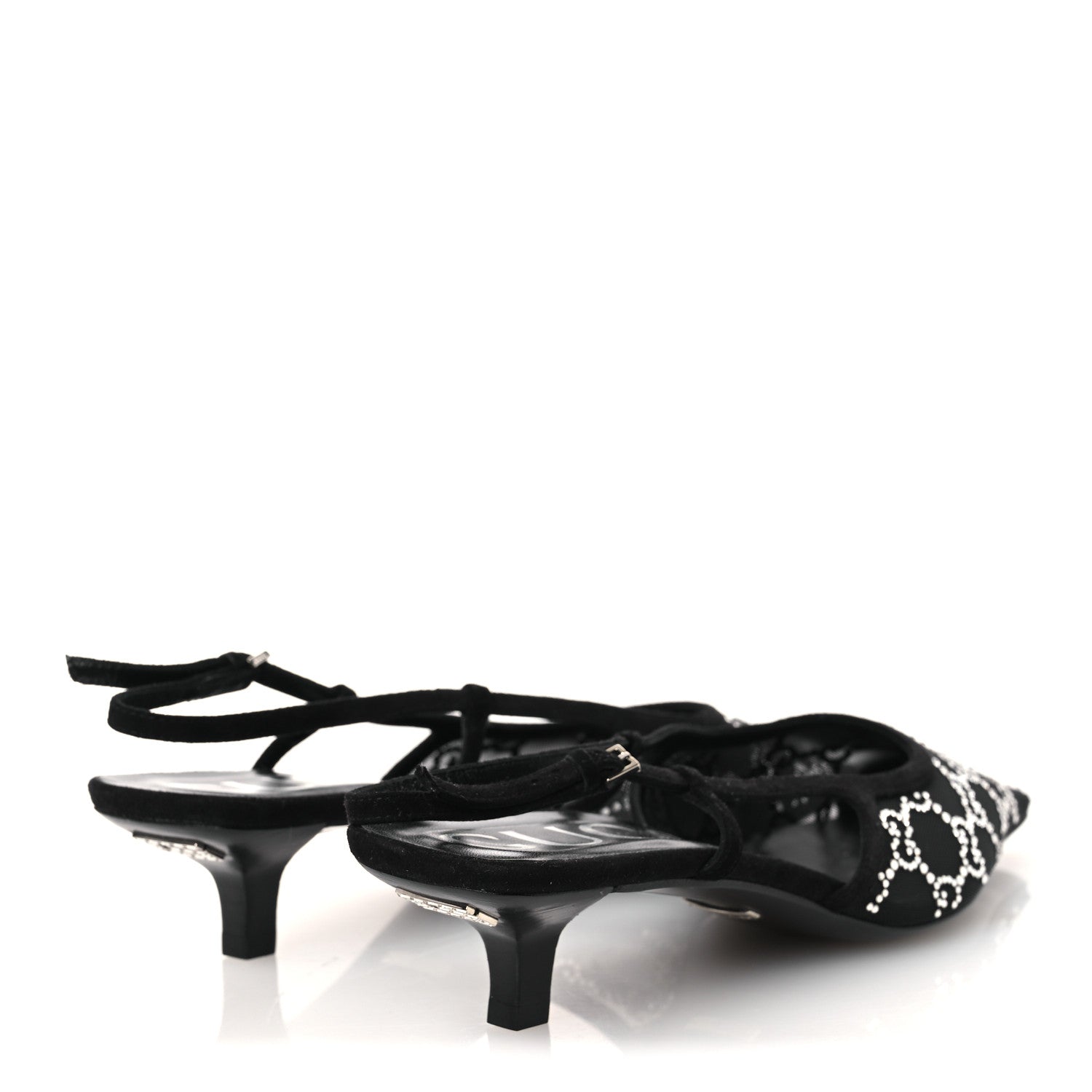 Gucci Tela Retino Kid Scamosciato Crystal GG Monogram Square G 35mm Slingback Pumps 39 Black 5 of 9