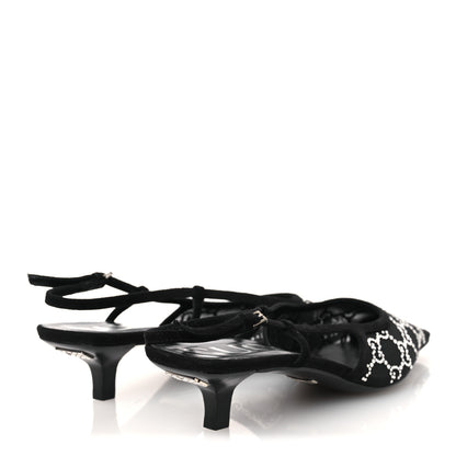 Gucci Tela Retino Kid Scamosciato Crystal GG Monogram Square G 35mm Slingback Pumps 39 Black 5 of 9