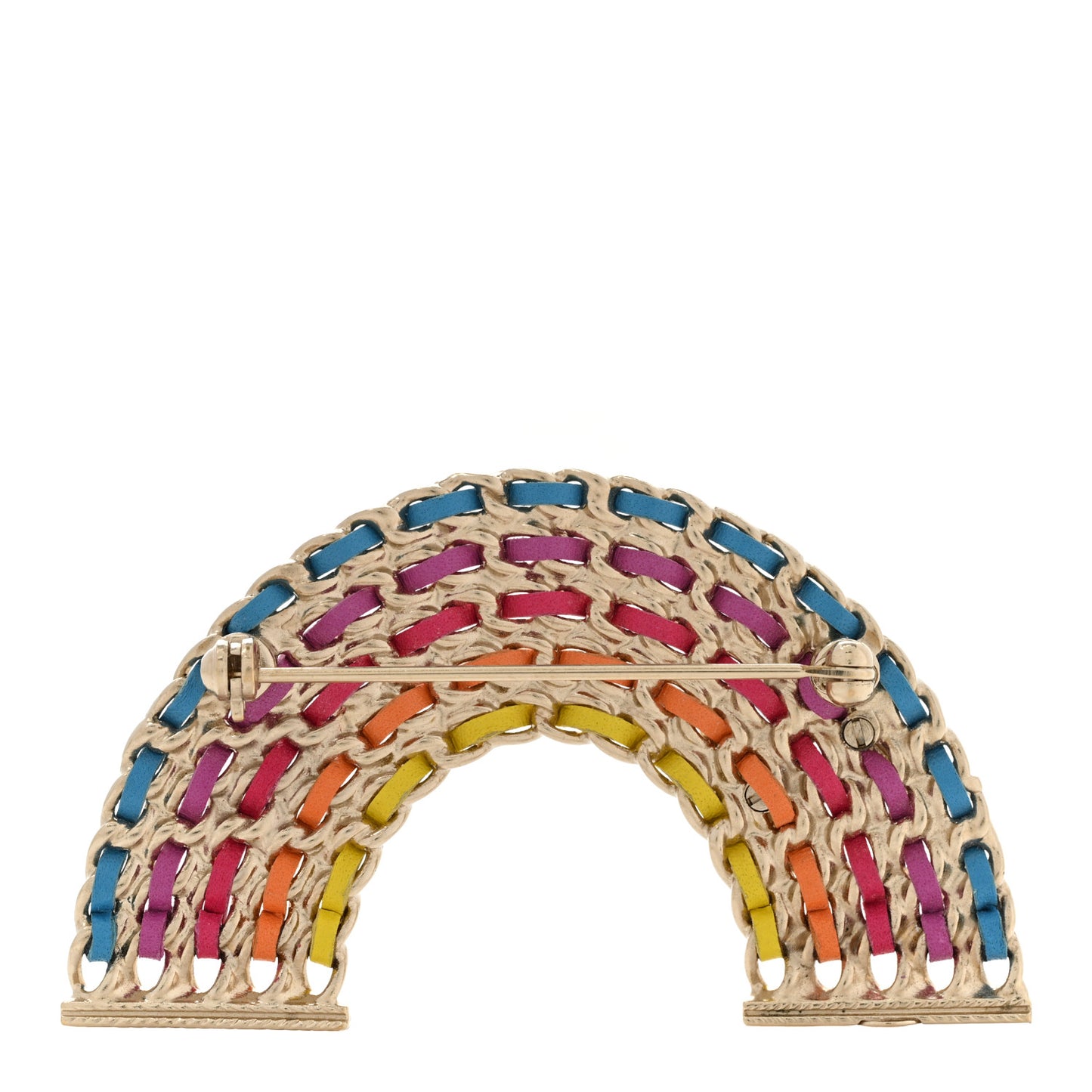 Lambskin Chain Rainbow CC Brooch Gold Multicolor