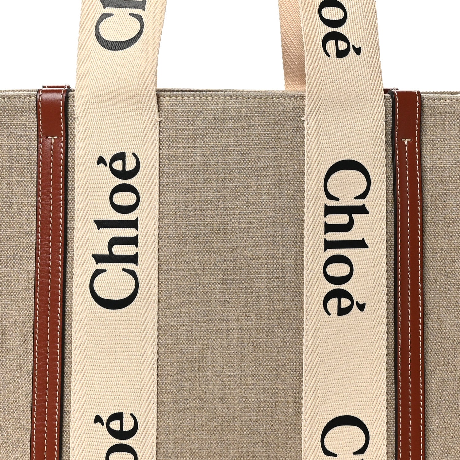 Chloe Linen Calfskin Medium Woody Ribbon Tote White Brown 8 of 10
