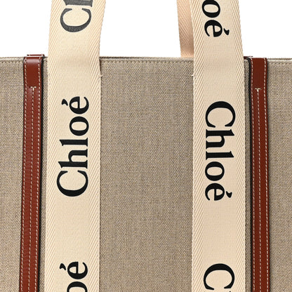 Chloe Linen Calfskin Medium Woody Ribbon Tote White Brown 8 of 10