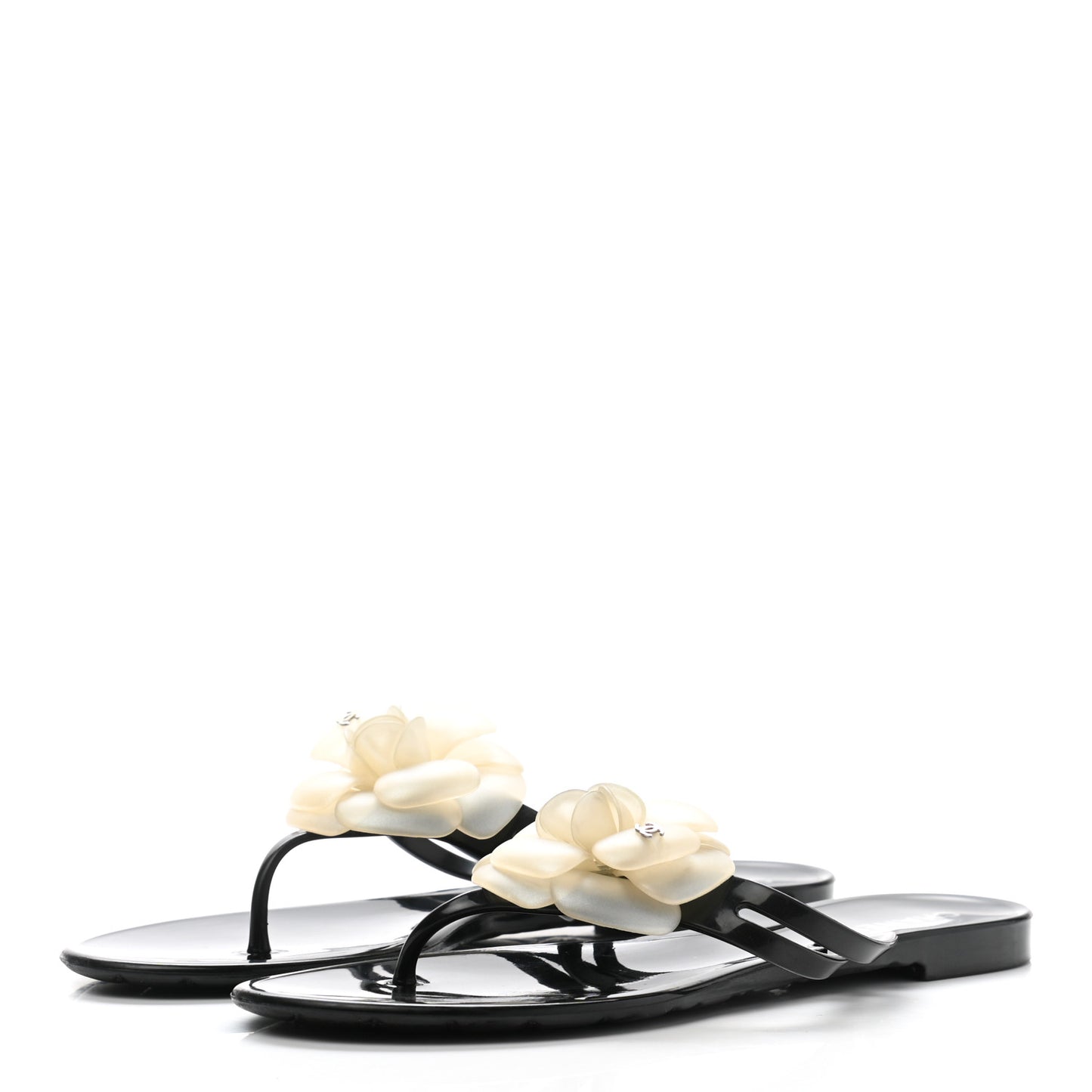 Jelly Quilted Camellia Thong Sandals 39 Black White