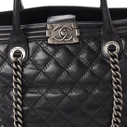 Chanel Calfskin Quilted Double Stitch Large Boy Tote Black 9 of 9