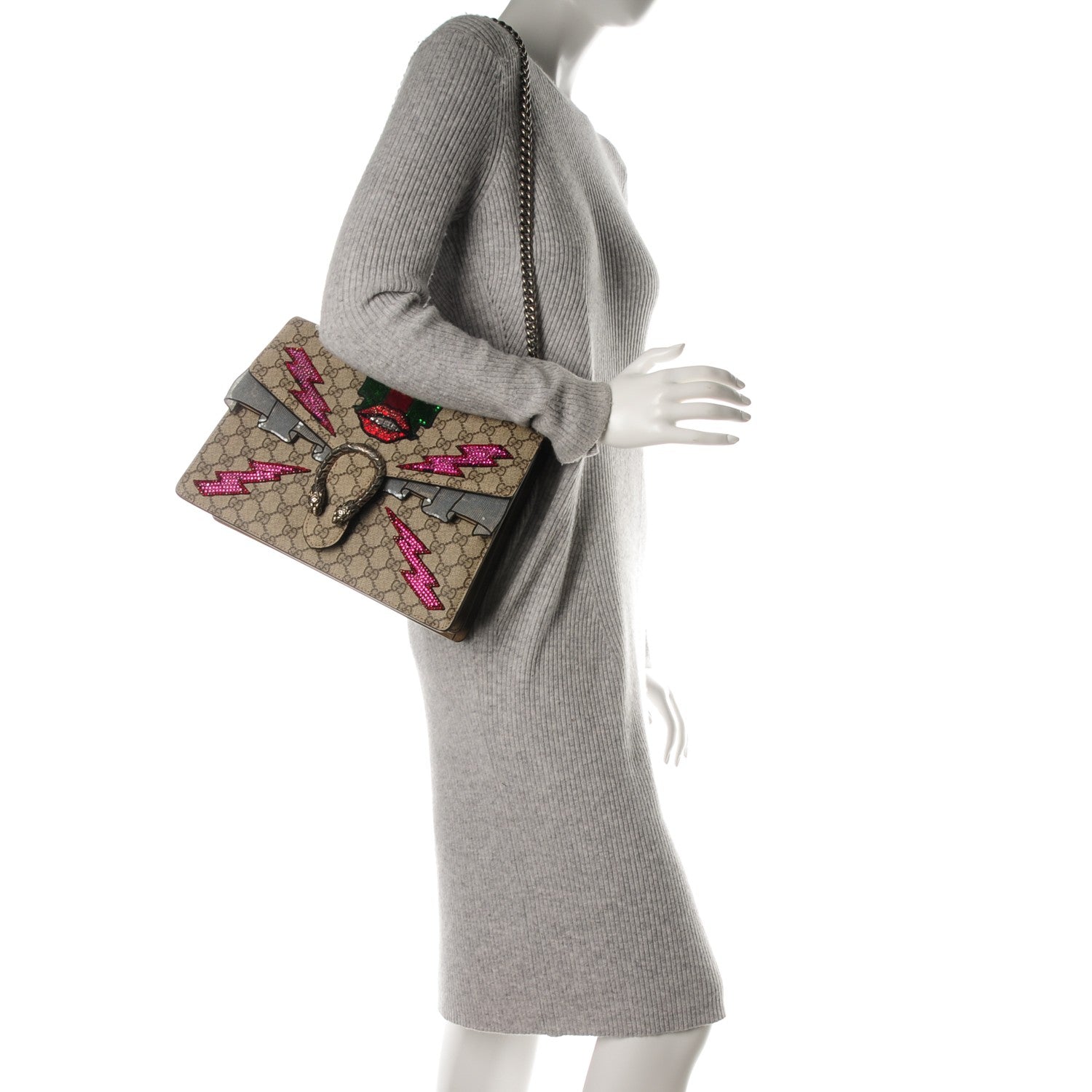 Gucci GG Supreme Monogram Lightning Embroidered Medium Dionysus Shoulder Bag Beige 2 of 10