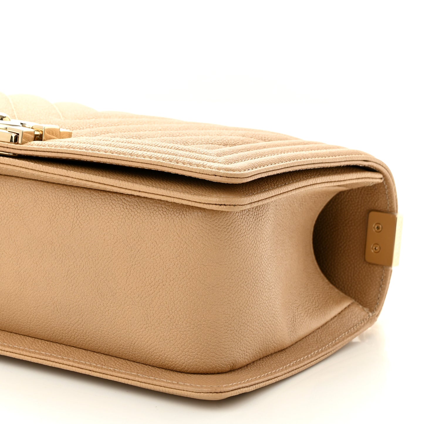 Caviar Chevron Quilted Medium Boy Flap Beige
