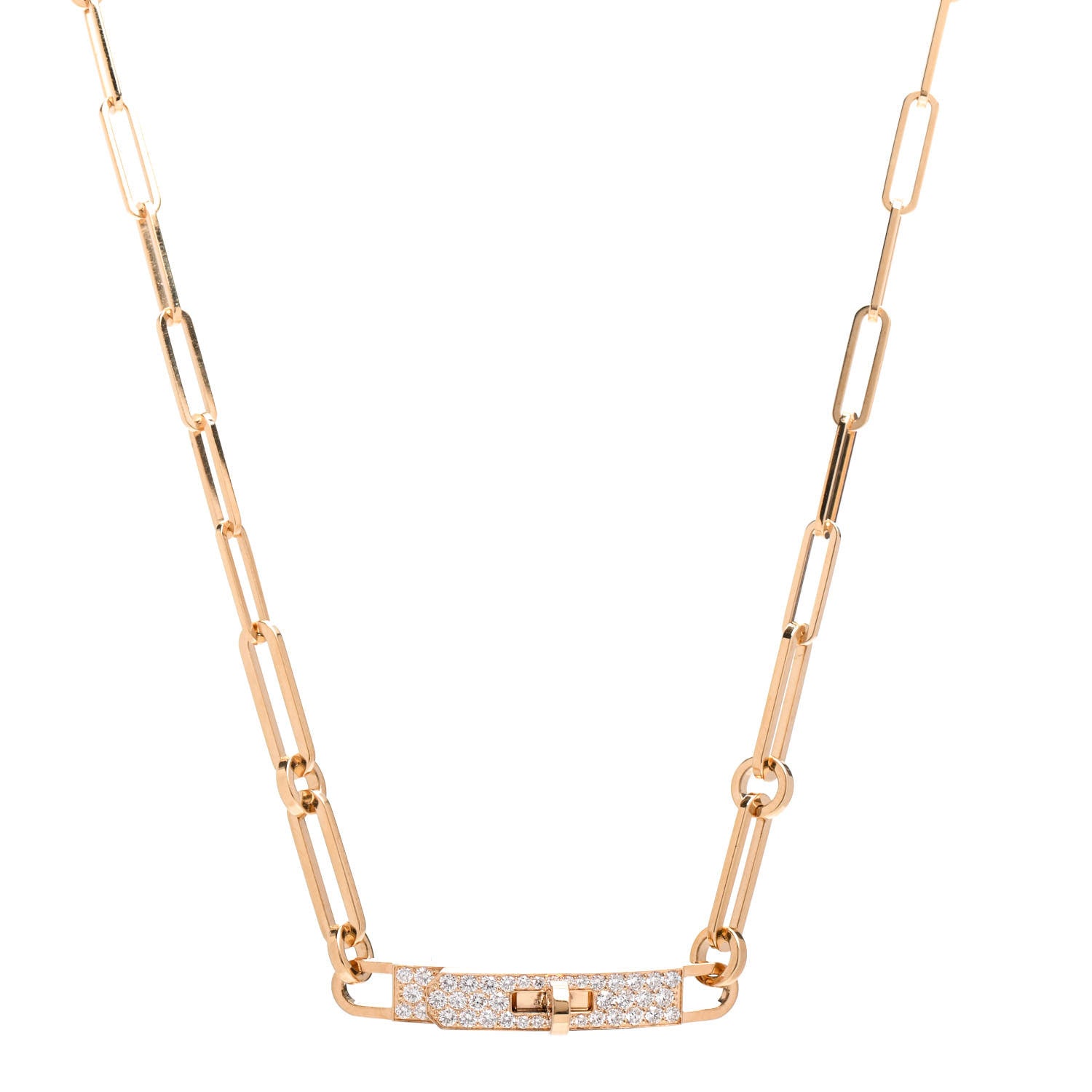 Hermes 18K Yellow Gold Diamond Pave Kelly Chaine Choker Necklace 1 of 5