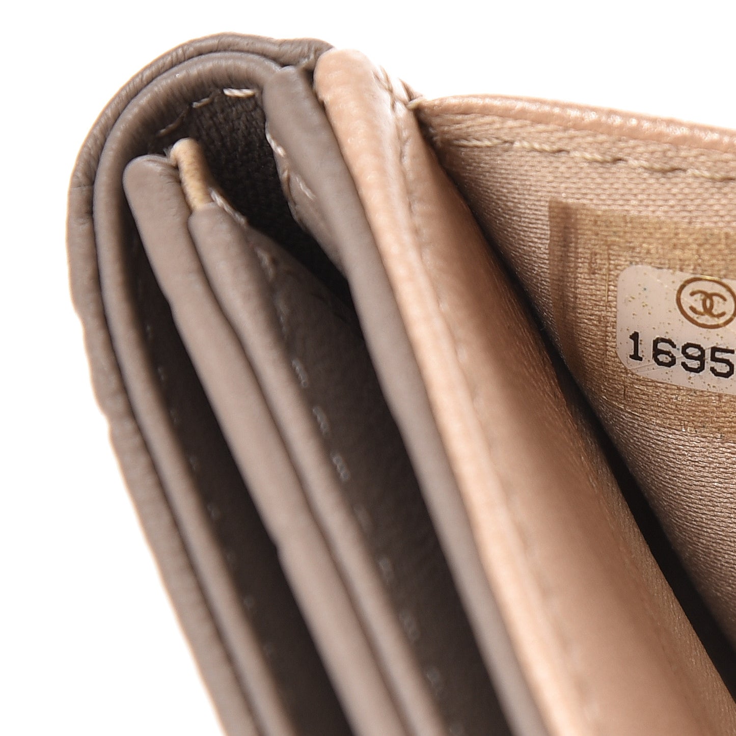 Lambskin Camellia Embossed French Wallet Beige