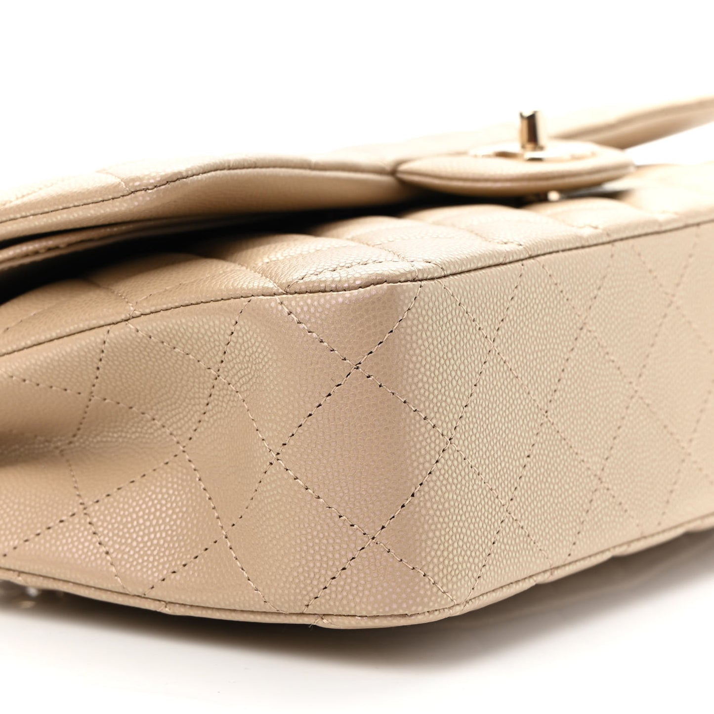 Iridescent Caviar Quilted Medium Double Flap Dark Beige