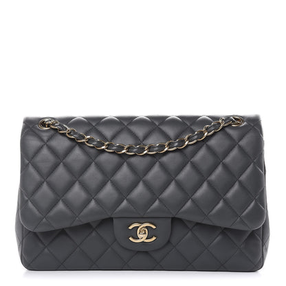 Chanel Lambskin Quilted Jumbo Double Flap Grey 1 of 15
