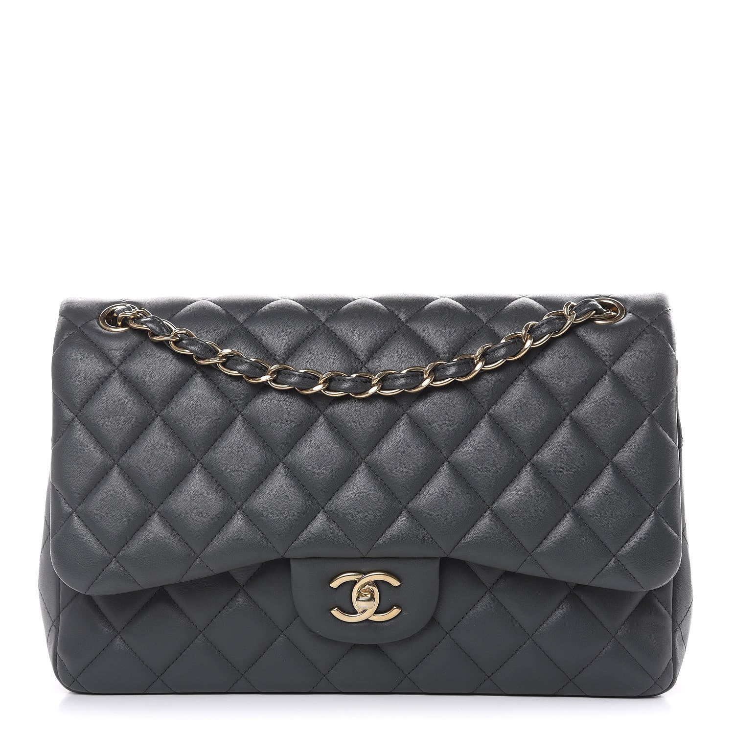 Chanel Lambskin Quilted Jumbo Double Flap Grey 1 of 17