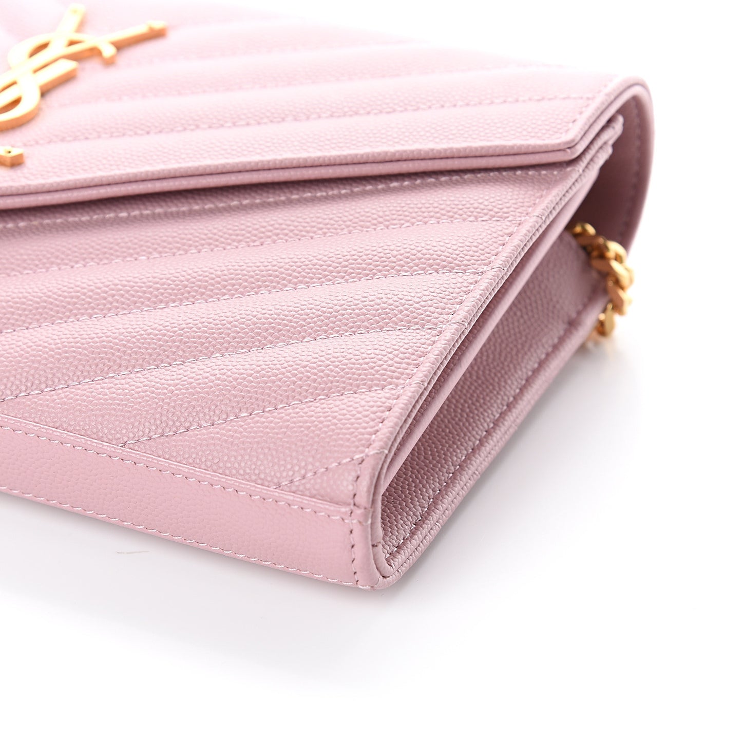 Grain De Poudre Matelasse Chevron Monogram Chain Wallet Pale Pink