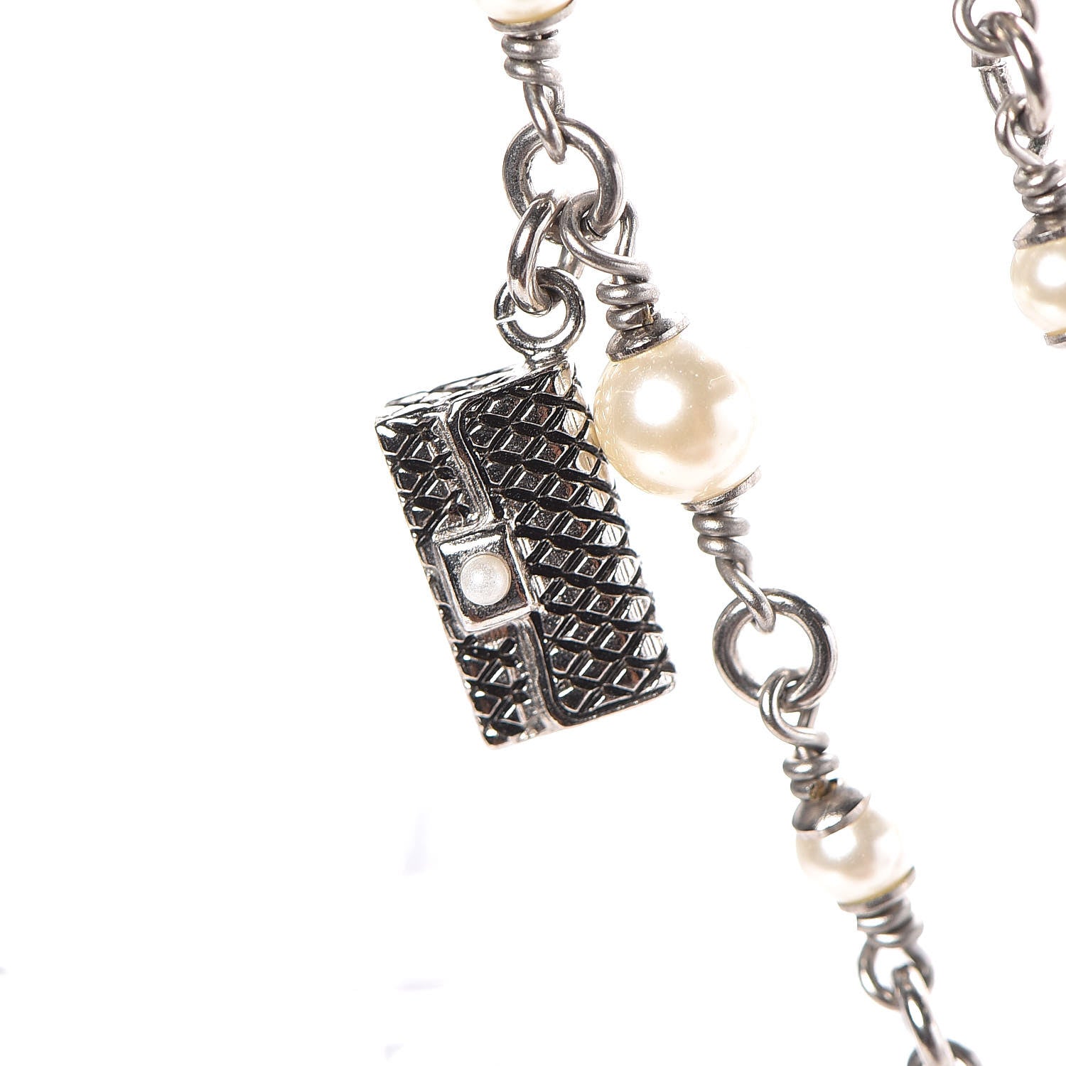 Chanel Pearl Beaded Enamel CC Coco Long Necklace Black Silver 7 of 10