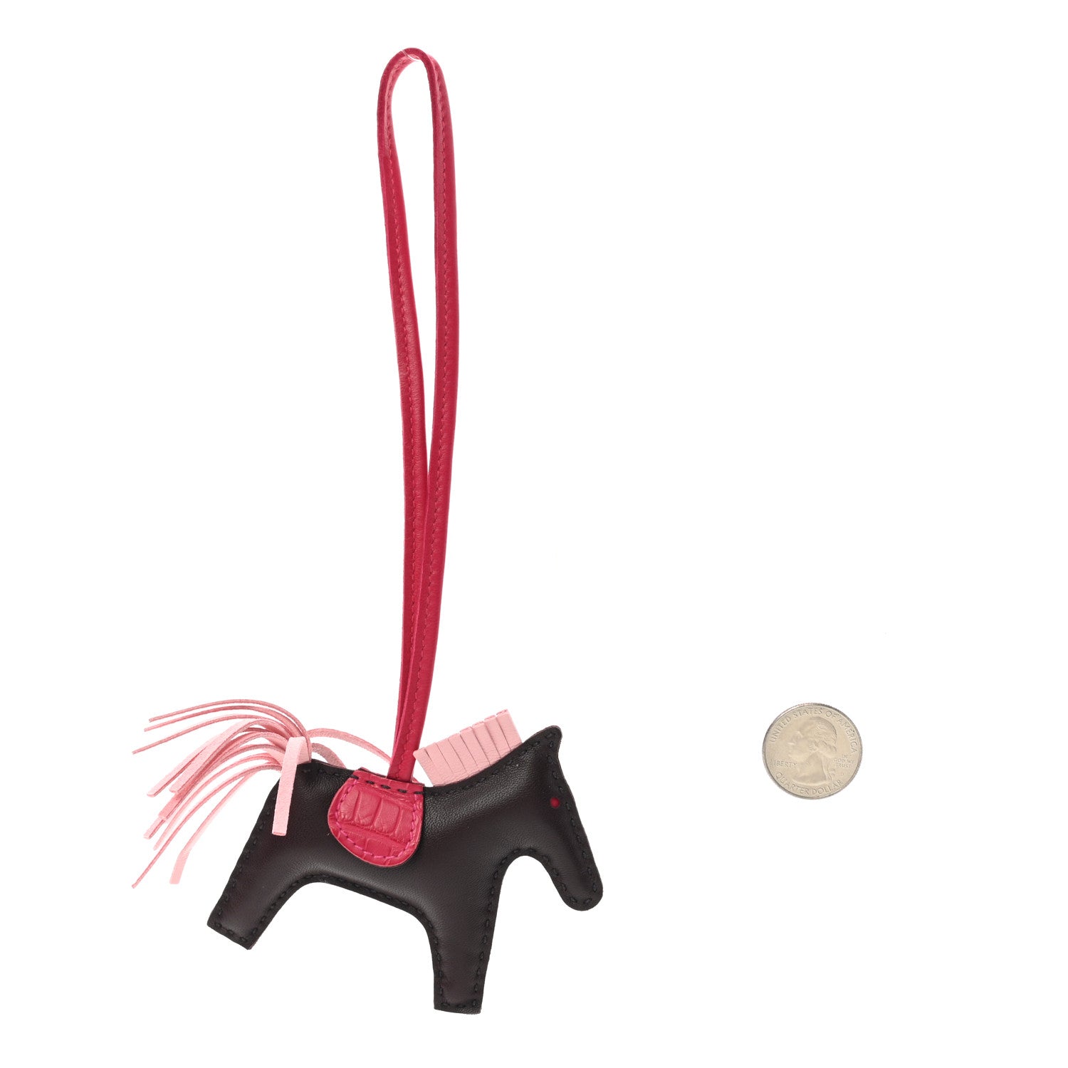 Hermes Milo Lambskin Matte Alligator Touch Grigri Rodeo Horse Bag Charm PM Rouge Sellier Framboise Rose Sakura 2 of 5