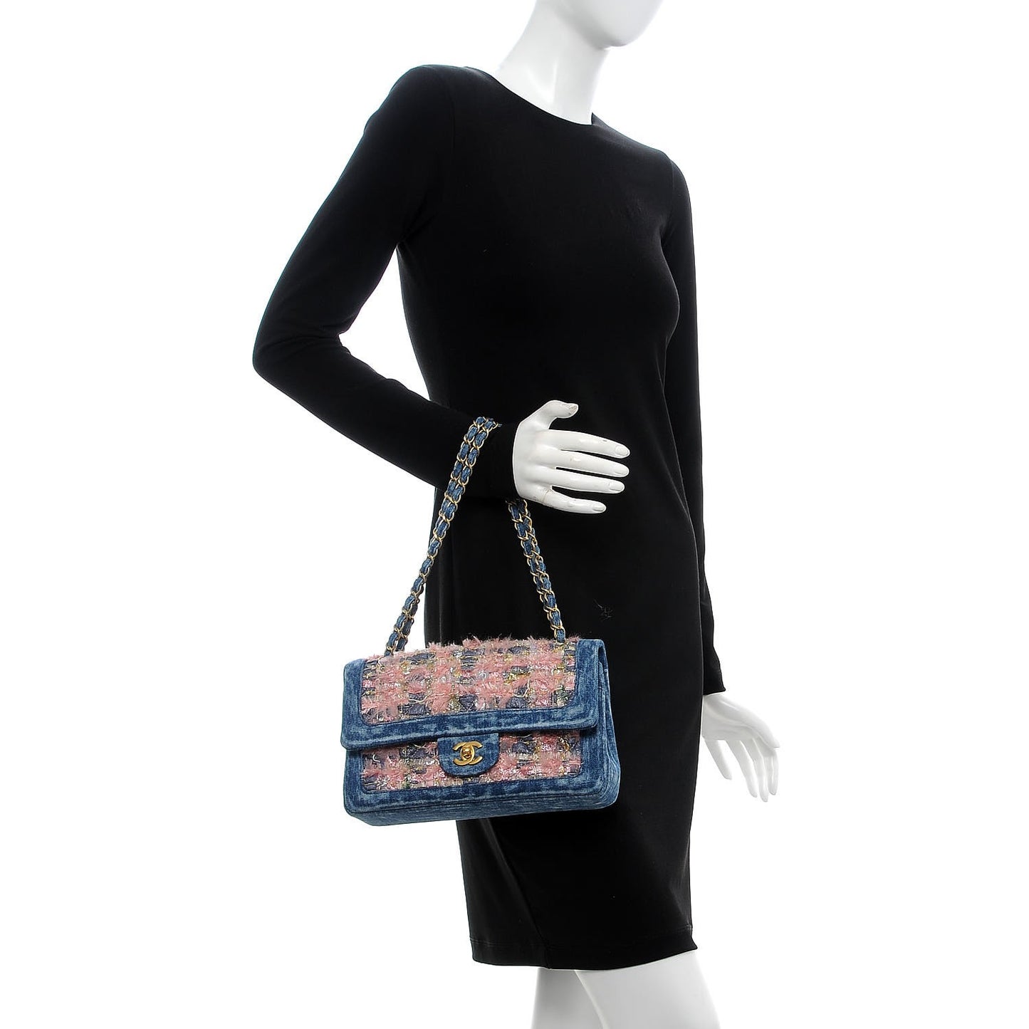 Denim Tweed Quilted Medium Double Flap Blue