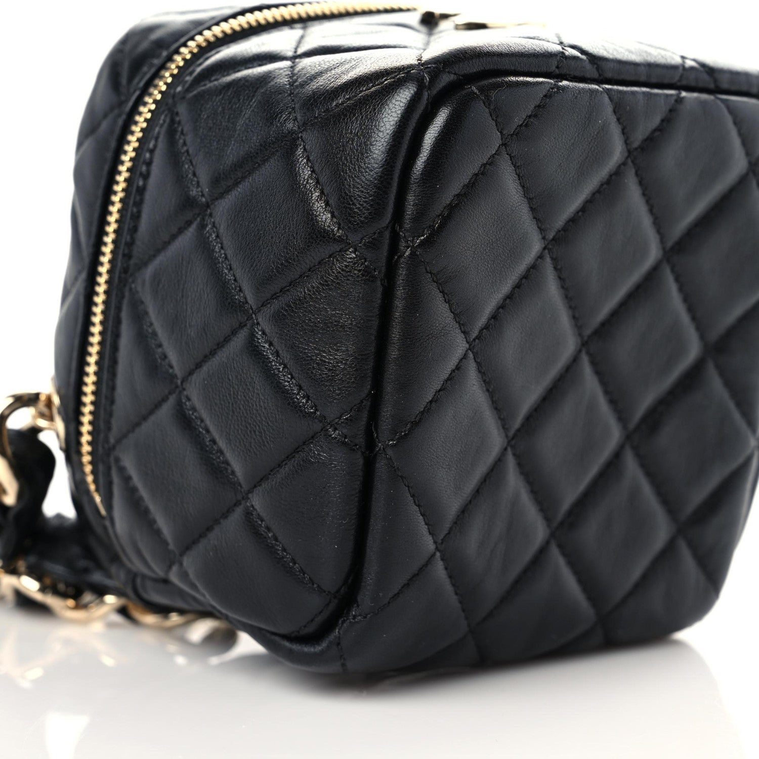 Chanel Lambskin Quilted Cube Chain Wristlet Case Black 8 of 10