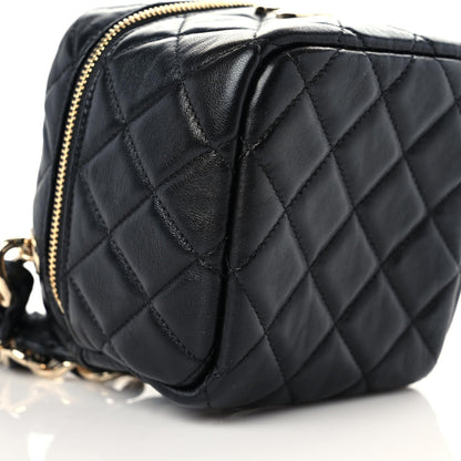 Chanel Lambskin Quilted Cube Chain Wristlet Case Black 8 of 10