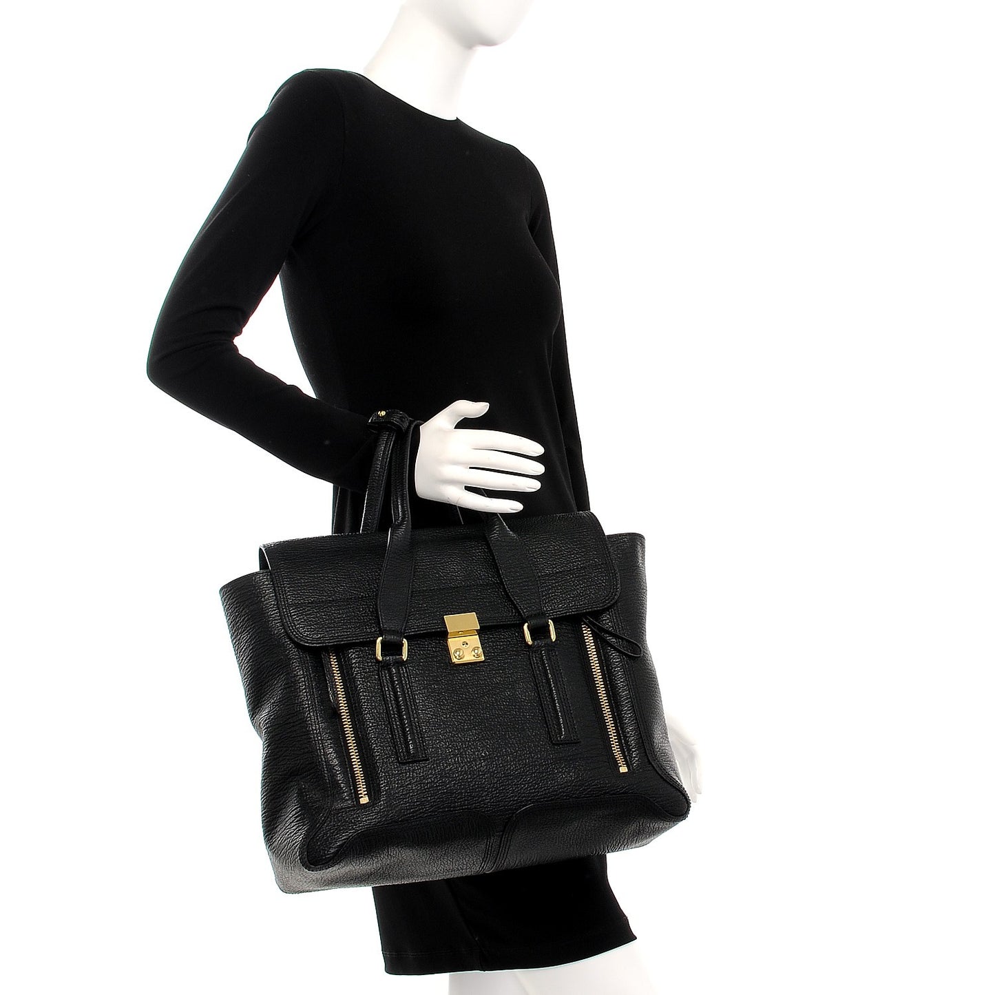 3.1 Textured Calfskin Large Pashli Satchel Black