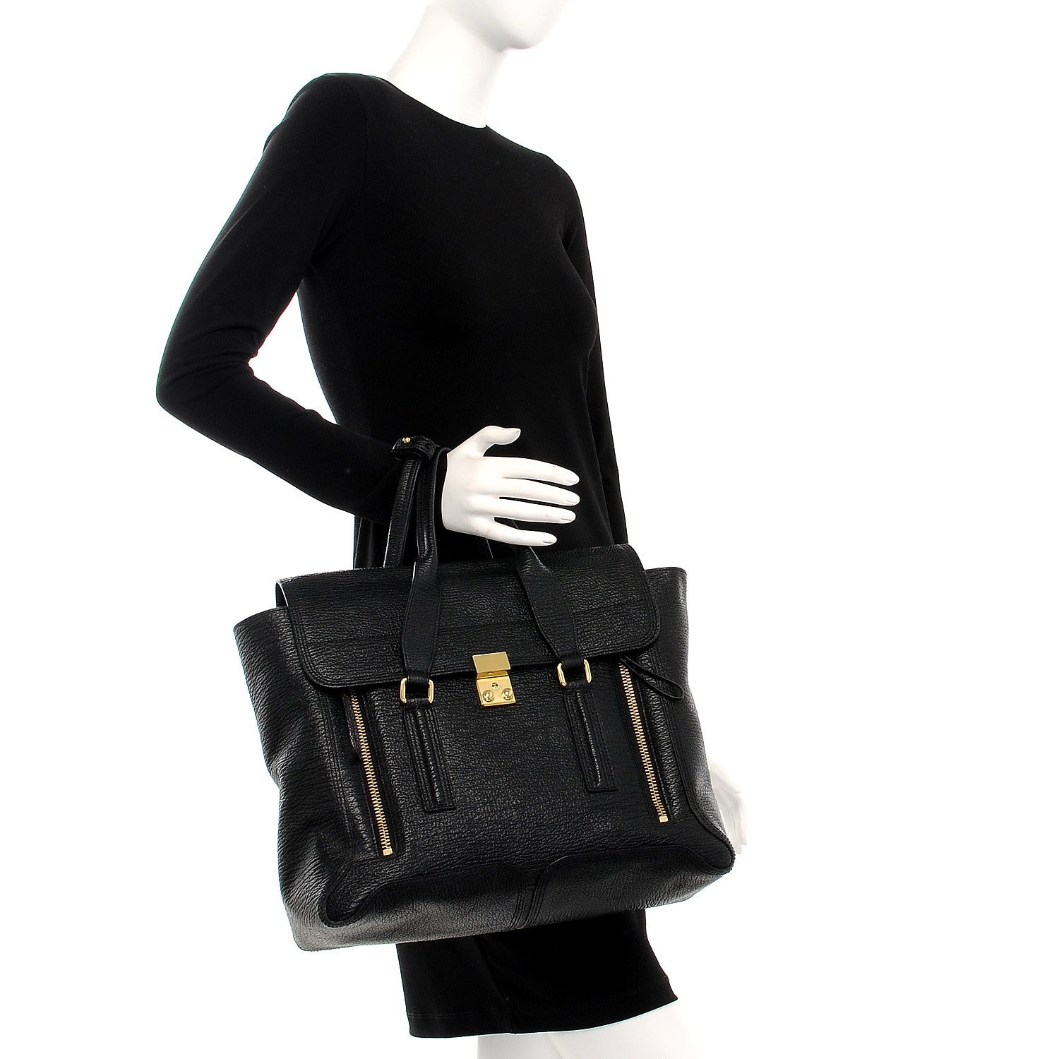 3.1 Phillip Lim 3.1 Textured Calfskin Large Pashli Satchel Black 2 of 7