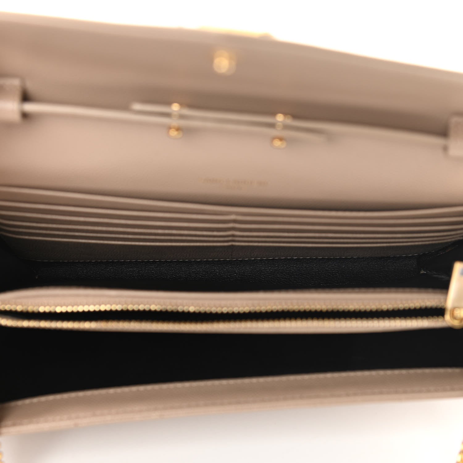 Saint Laurent Grain De Poudre Matelasse Chevron Monogram Chain Wallet Dark Beige 5 of 11