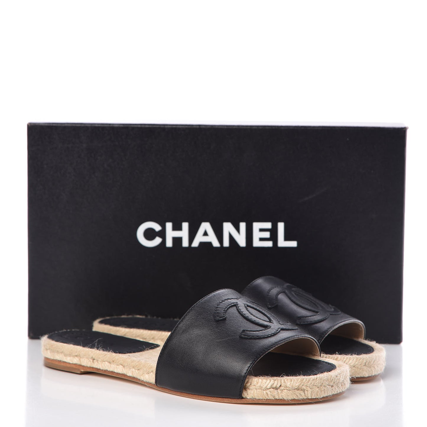 Lambskin CC Espadrille Slip On Sandals 36 Black