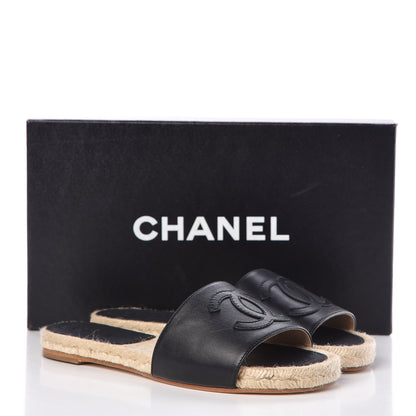 Chanel Lambskin CC Espadrille Slip On Sandals 36 Black 9 of 9