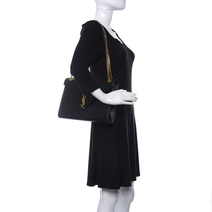 Saint Laurent Grain De Poudre Matelasse Chevron Large Monogram Satchel Black 2 of 10