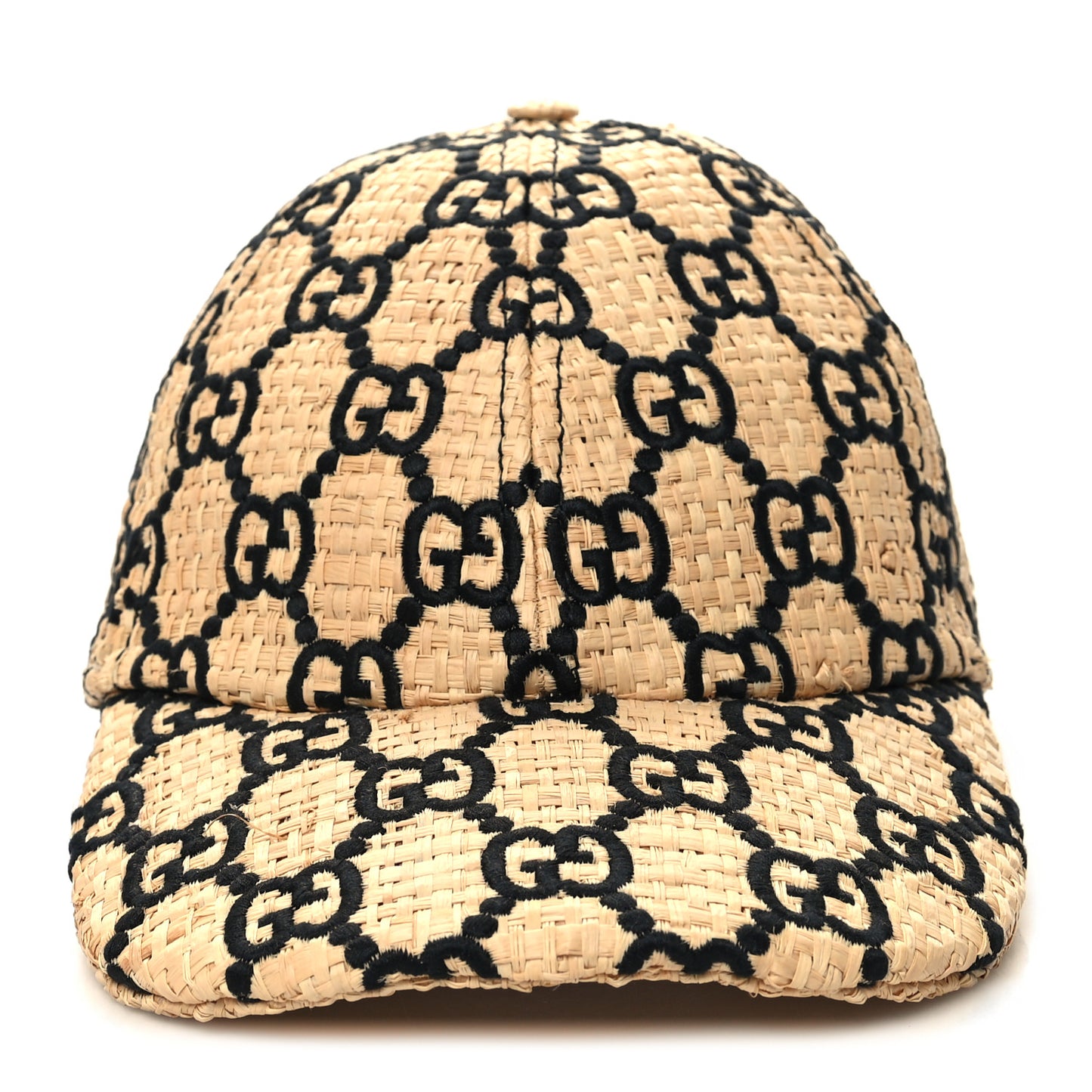 Raffia GG Monogram Elaphe Embroidered Aisha Baseball Hat M Ivory Black