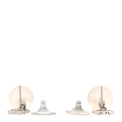 Chanel Crystal Pearl CC Drop Earrings Silver Pearly White 3 of 4