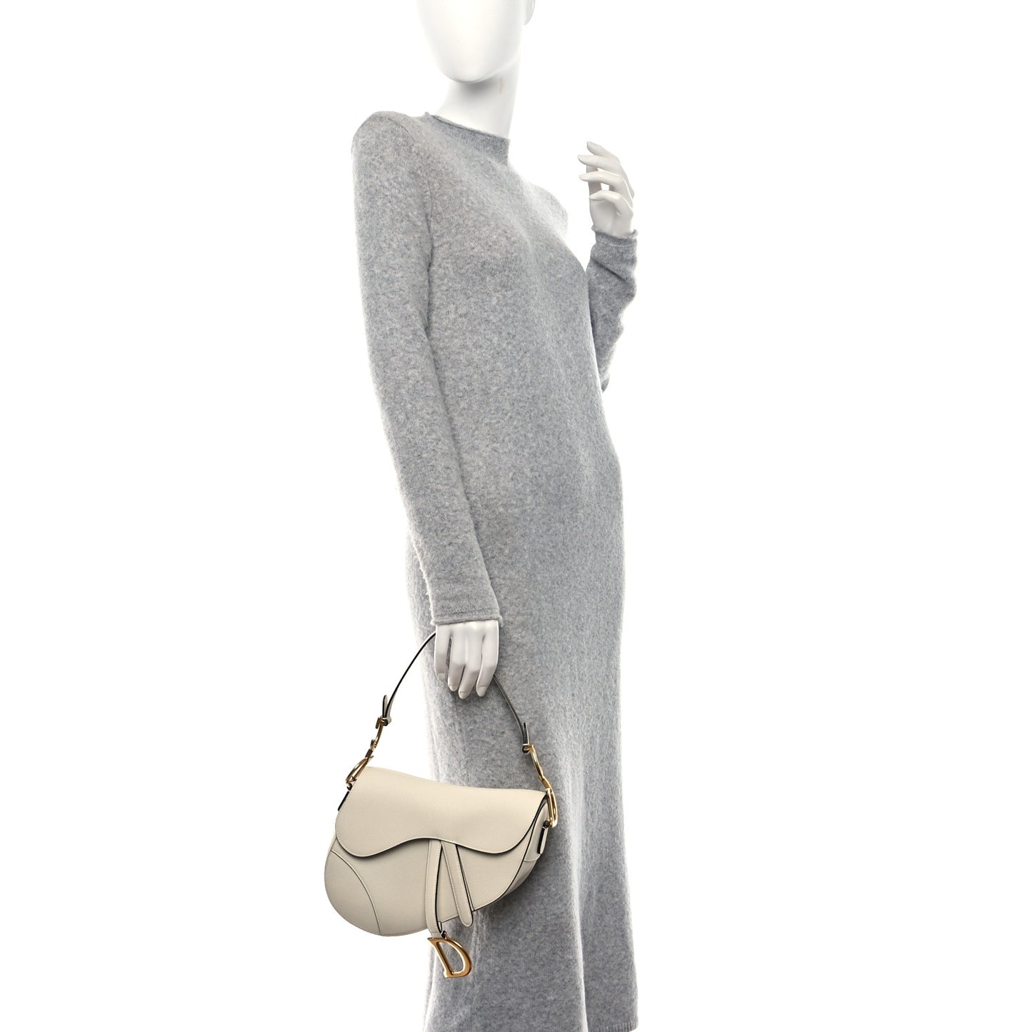 Grained Calfskin Saddle Bag White