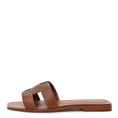 Hermes Box Calfskin Oran Sandals 39 Gold 1 of 8