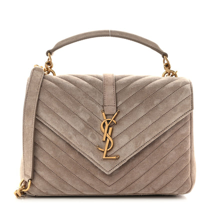 Saint Laurent Suede Matelasse Chevron Monogram Medium College Bag Taupe 1 of 12