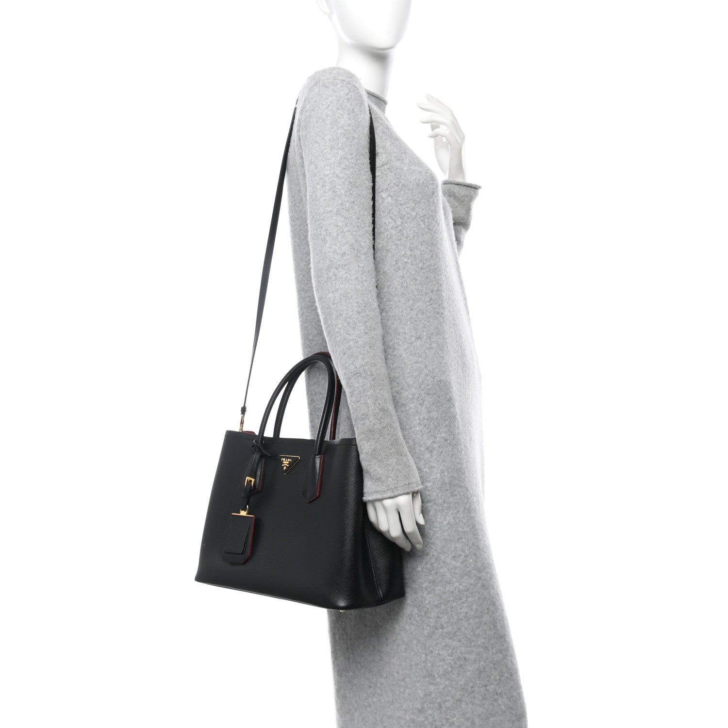 Prada Saffiano Cuir Medium Double Bag Black Fuoco 2 of 12