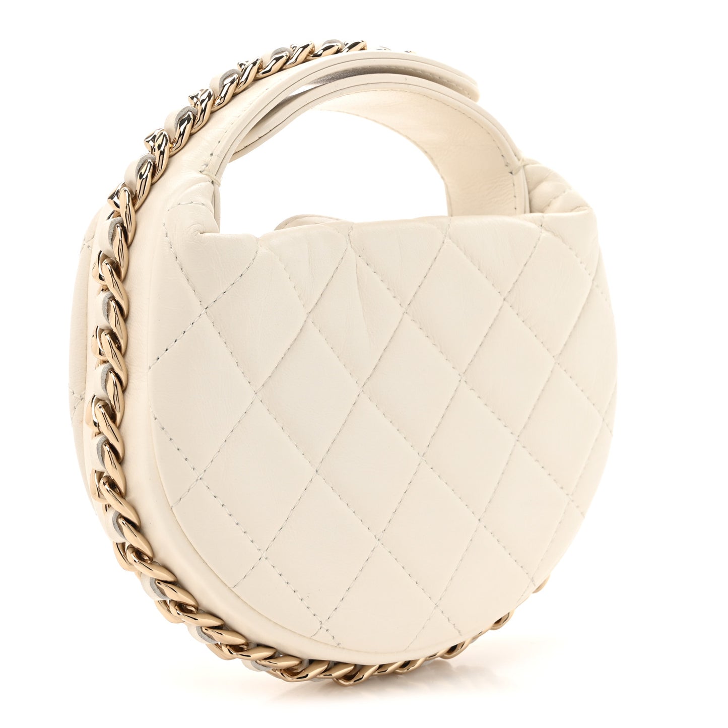 Lambskin Quilted Chain Around Pouch Hobo White